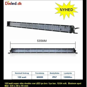 Super slim 60 - 120 - 180 watt 2 rækkers LED Lys bro / lys bar - SPOT